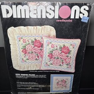 Vtg Dimensions Needlepoint Pillow Kit Rose Garden Pink Cottagecore 80s Romantic